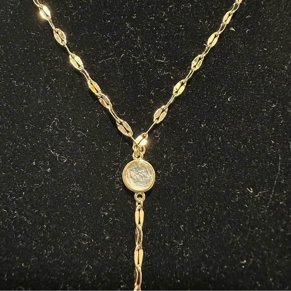 Elizabeth Stone Crystal Drop Y Necklace 14K gold filled - Picture 3 of 7